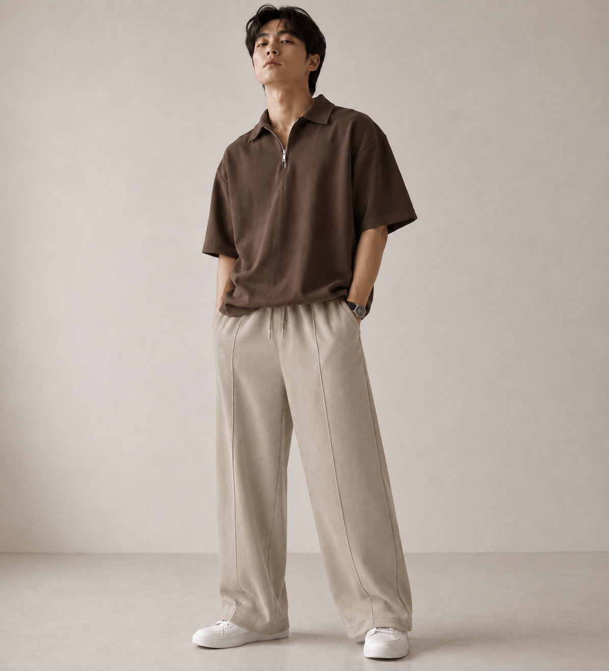 Polo Cord set Brown Shit beige bottom