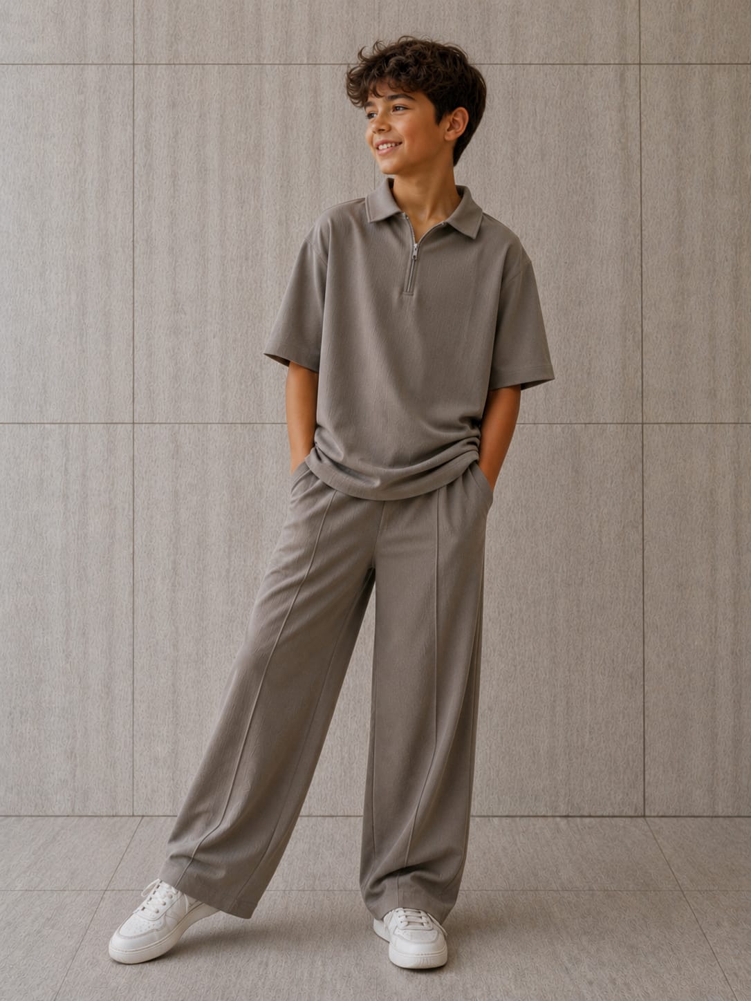 Oversized korean Polo Cord set