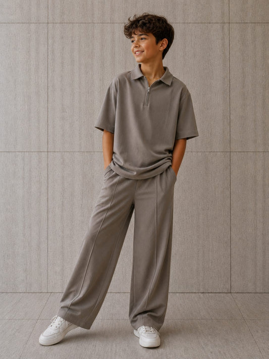 Oversized korean Polo Cord set