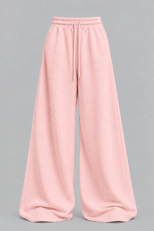 Peach pink StreetHx &nbsp;Drawstring Waist Wide Leg Casual Loose Sports Barrel Leg Pants