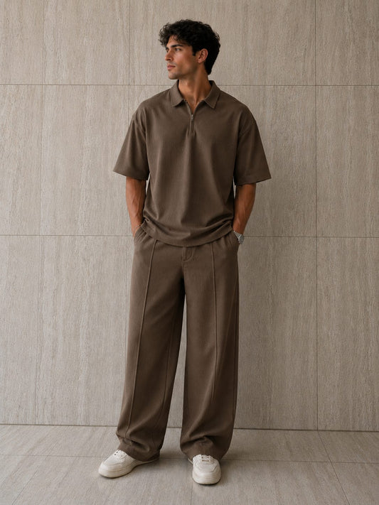 Oversized korean Polo Cord set