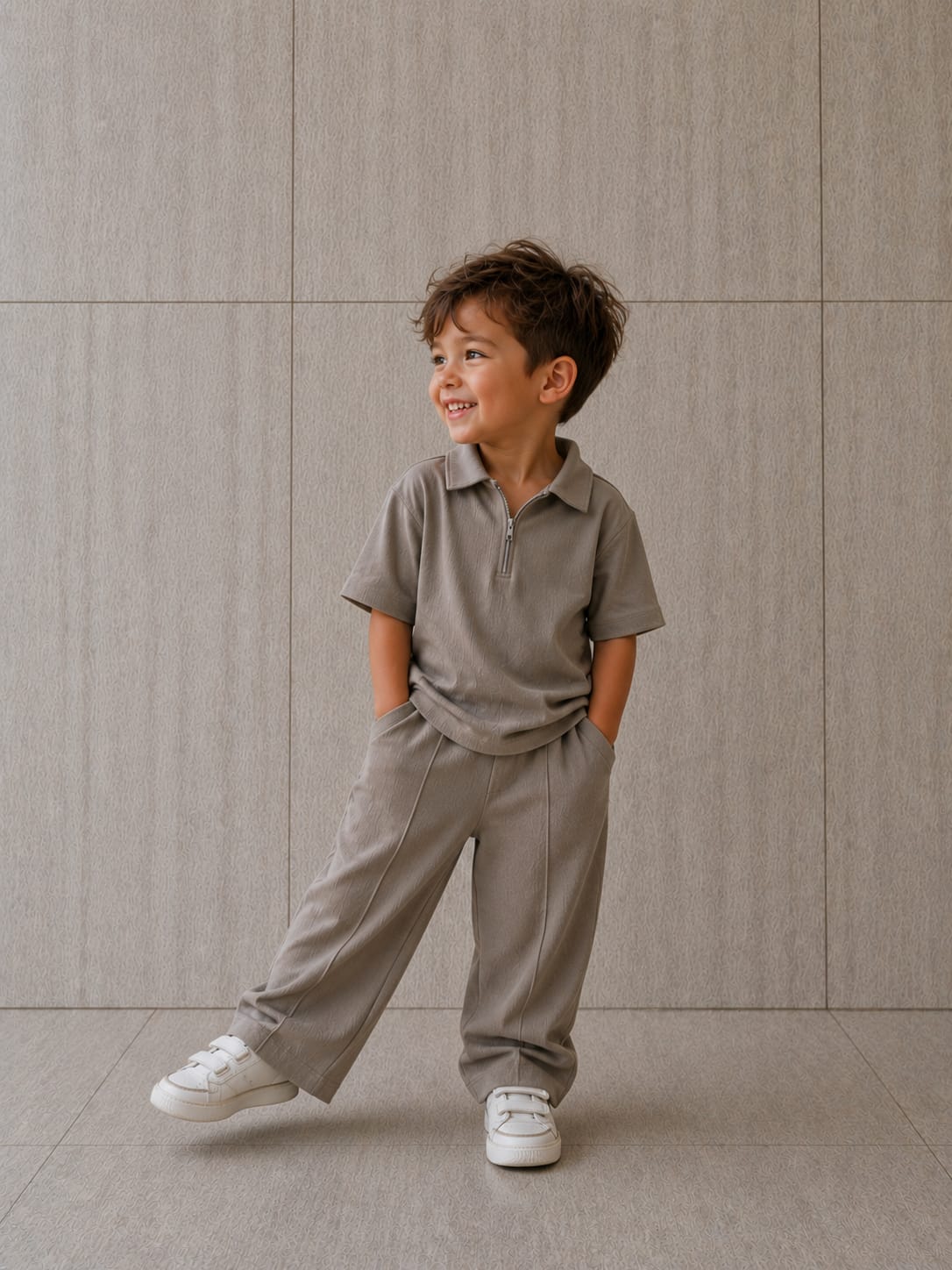 Oversized korean Polo Cord set
