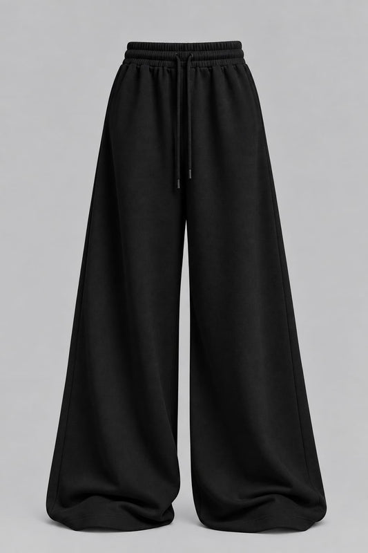 Black StreetHx &nbsp;Drawstring Waist Wide Leg Casual Loose Sports Barrel Leg Pants unisex