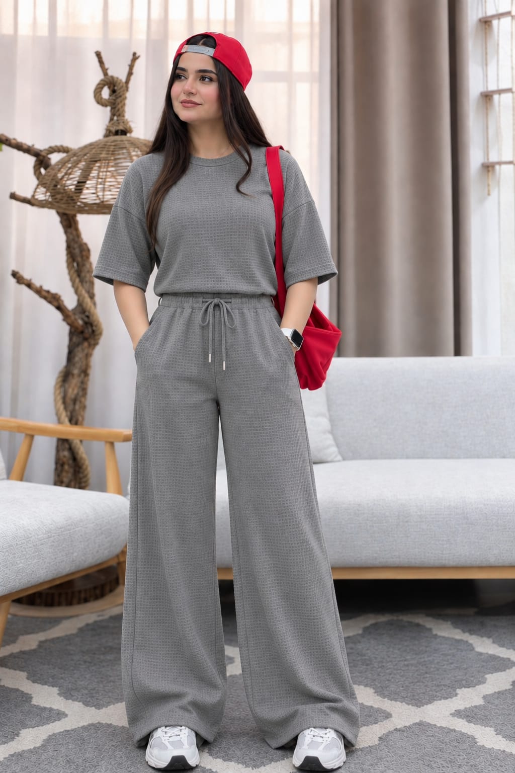 korean style  Grey  waffle knitted fabric