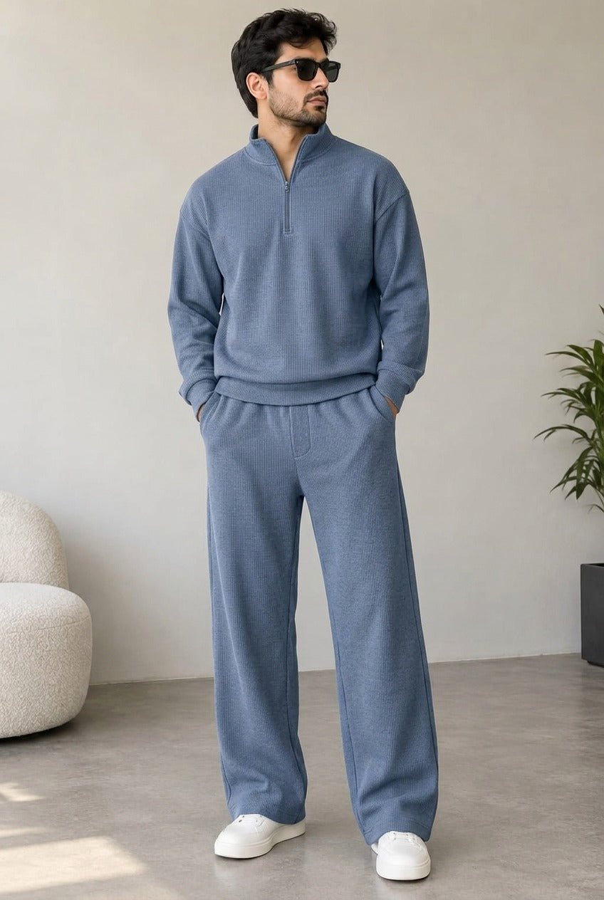 Quarter zipper   waffle knitted dark grey