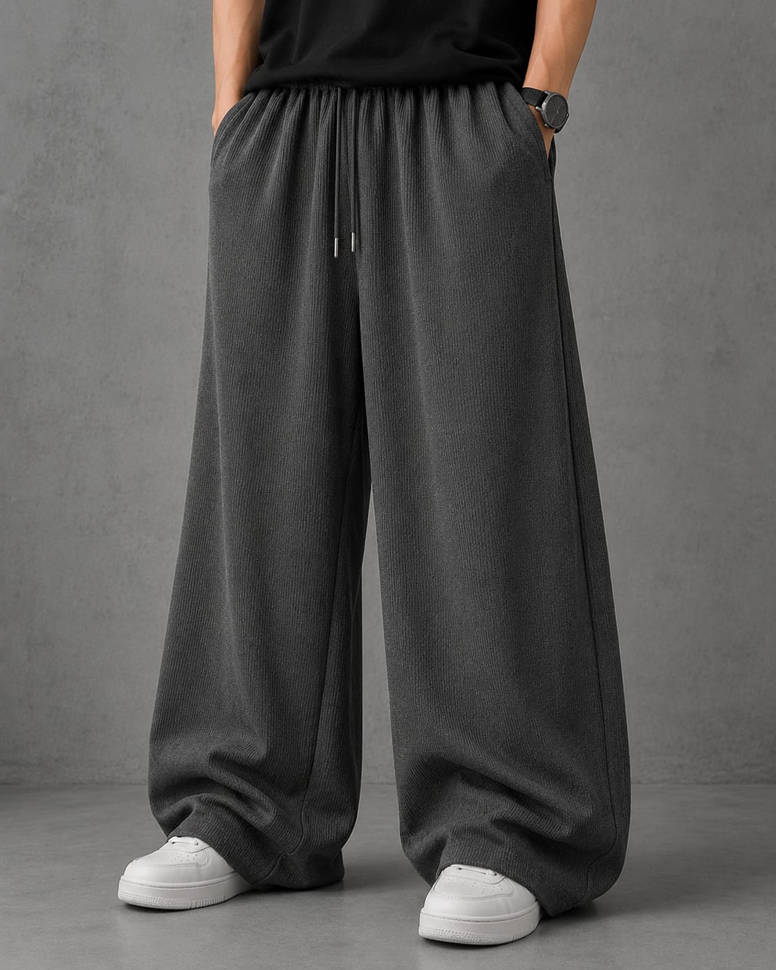 Gry  beggy trousers waffle knit fabric  man and woman