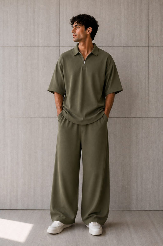 Olive Polo over sized Set  deliveies will start after 1 week