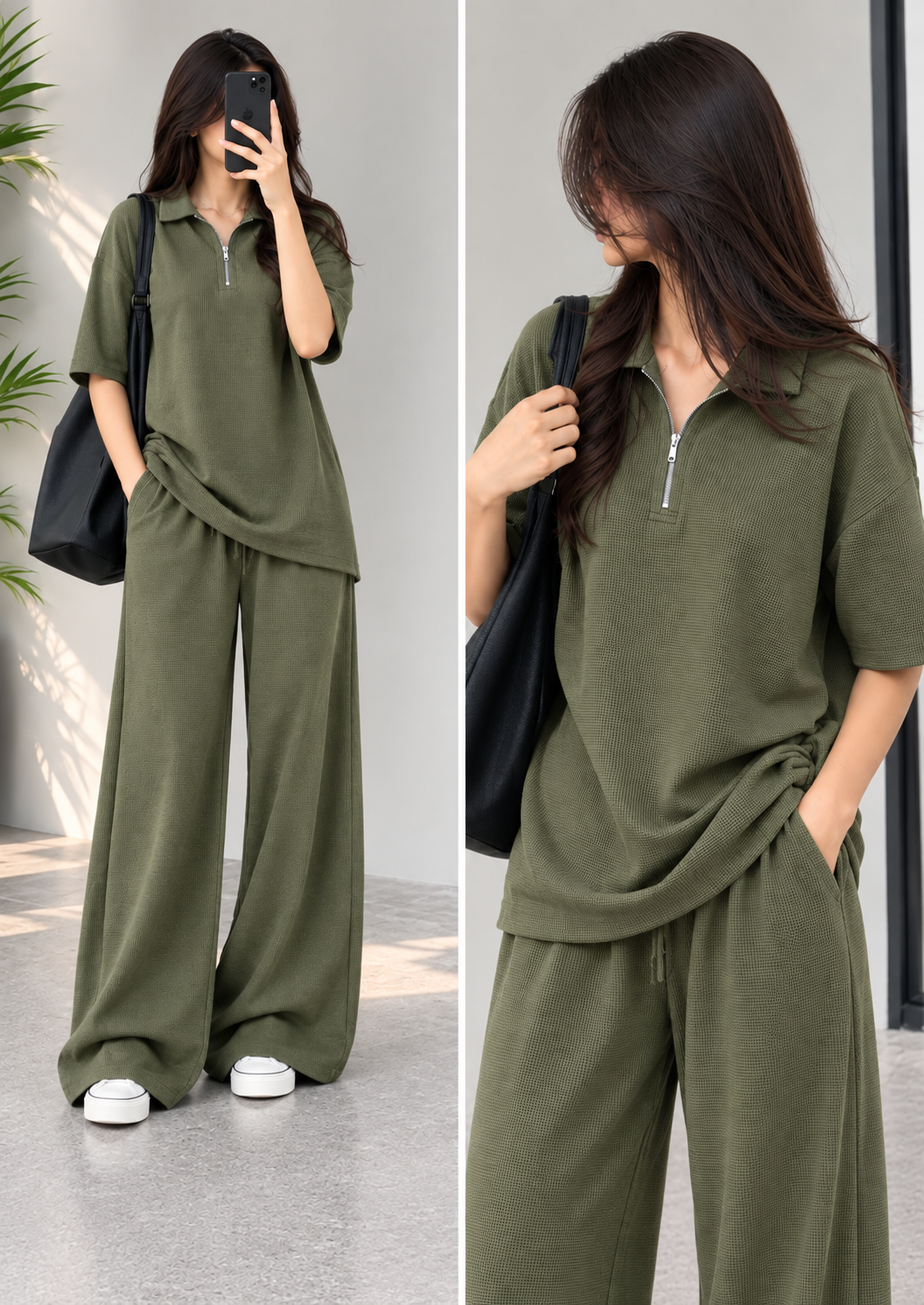 Olive Polo over waffle knitted sized Set