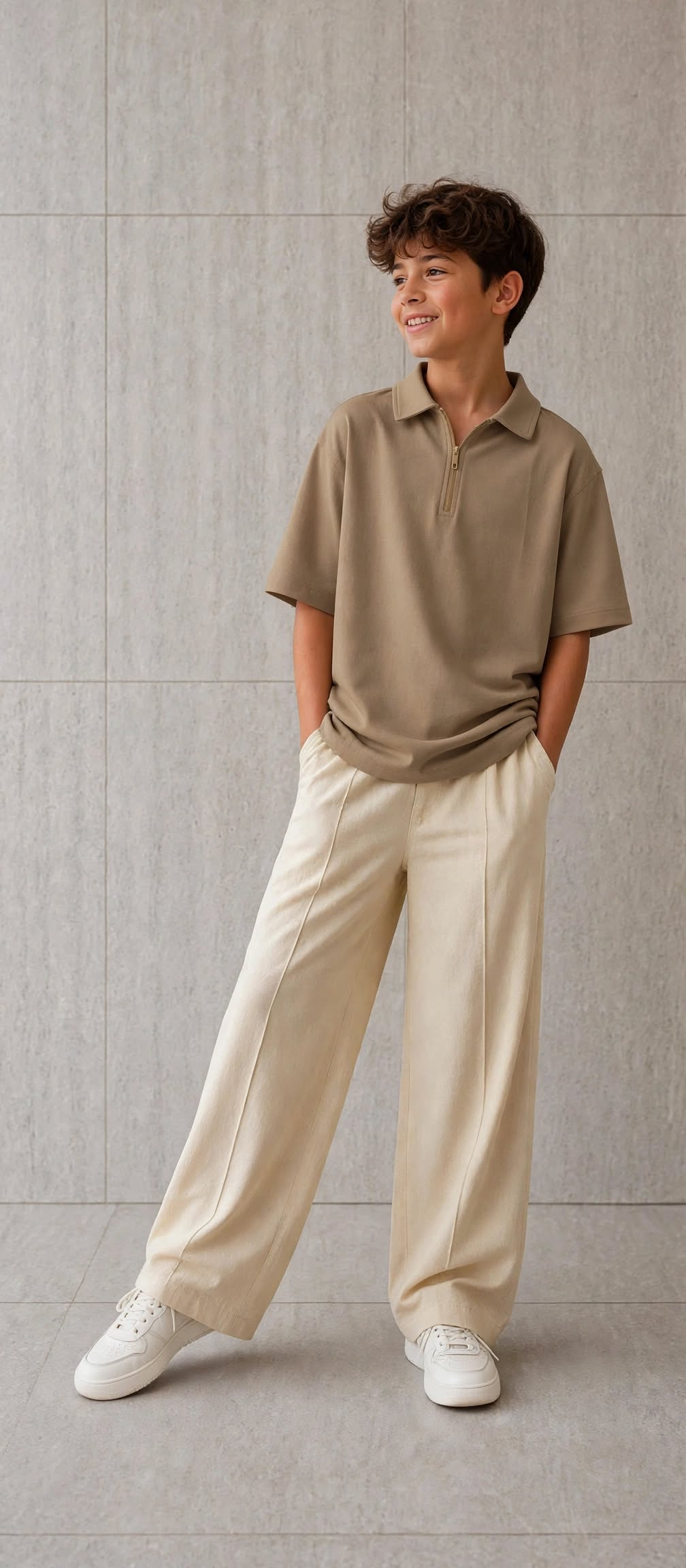 Polo Cord Brown Shirt offwhite scuba trouser