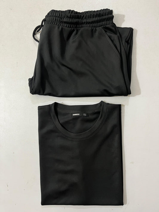 Black korean style  boxy shirt with beggy trousers interlock fabric