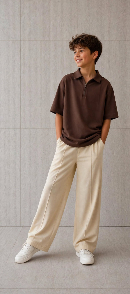 Polo Cord Brown Shirt offwhite scuba trouser