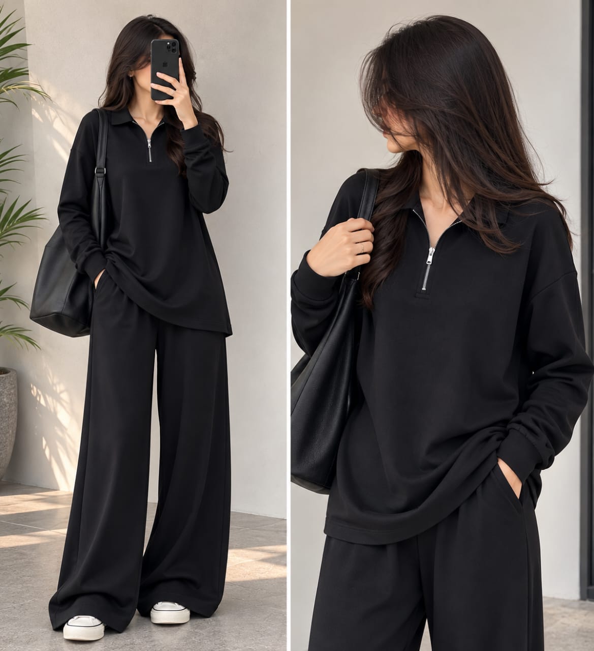 Black Polo Cord set  waffle knit full sleeves regular fit shirt with beggy trouser.
