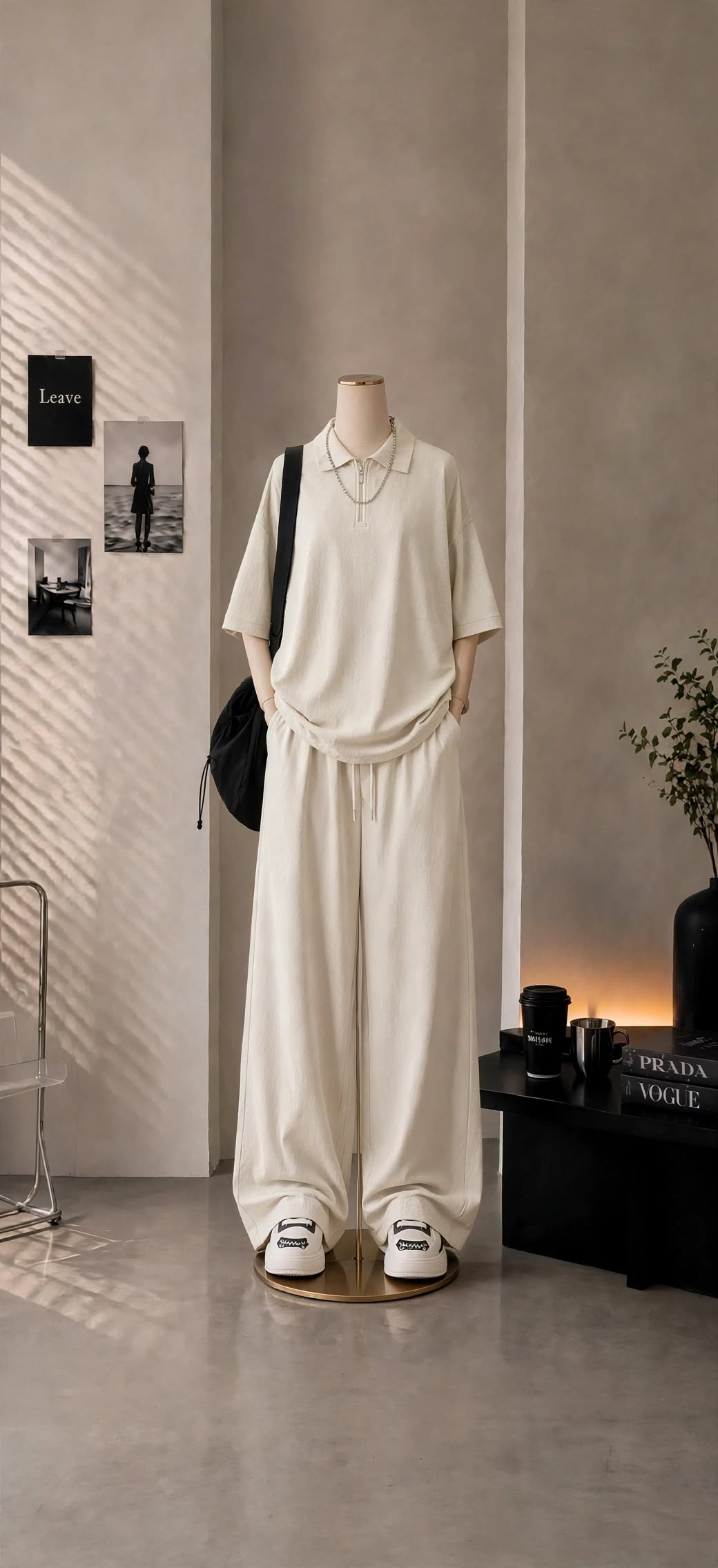 Off-white Polo over sized shirt with beggy trousers. Pre booking delivery after one week
