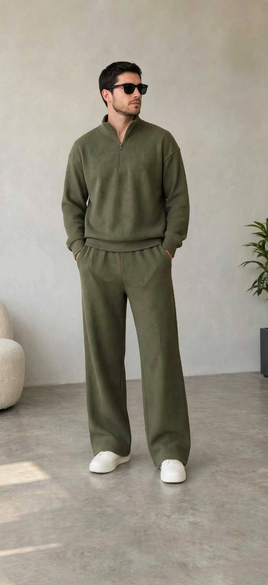 Quarter zipper   waffle knitted  Olive