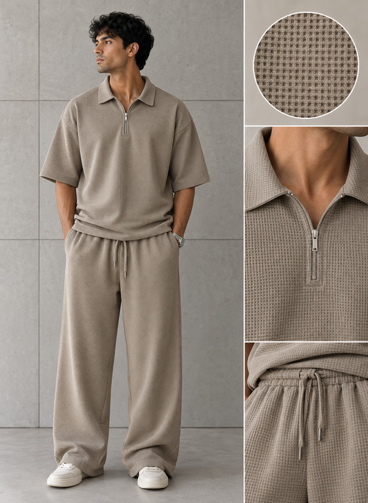 Beige  Polo oversized set waffle knitted fabric