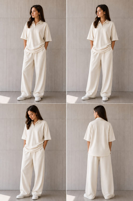 Off-white Polo over sized set  Pre booking delivery after one week
